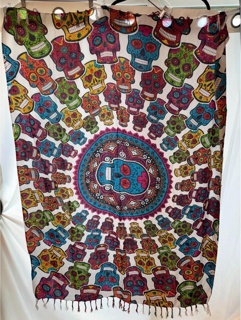 Los Muertos Sugar Skulls Wrap / Shawl / Scarf - vibrant colors - 58 X 45 inches
